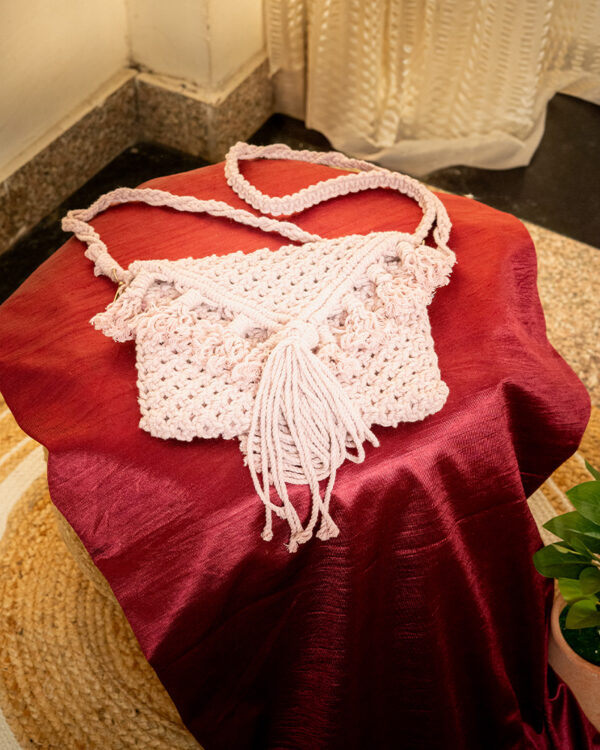 Handmade Macrame Cotton Sling Bag by Kaahira - Peach