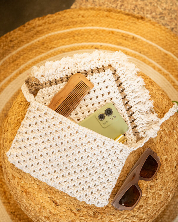 Handmade Macrame Cotton Sling bag by Kaahira - White