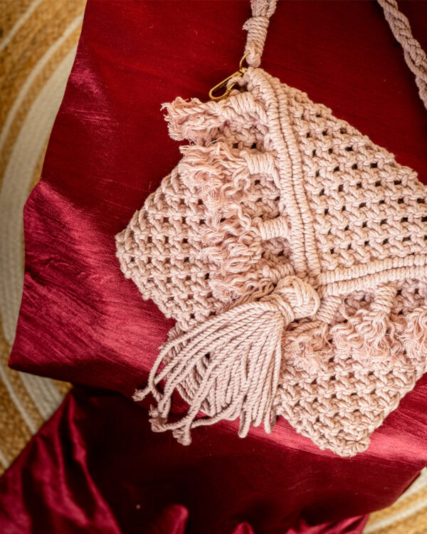 Handmade Macrame Cotton Sling Bag by Kaahira - Peach