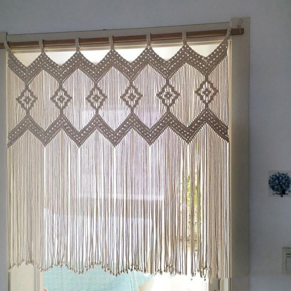 Macrame Cotton Semi-Sheer Curtain for Windows-4x4 feet