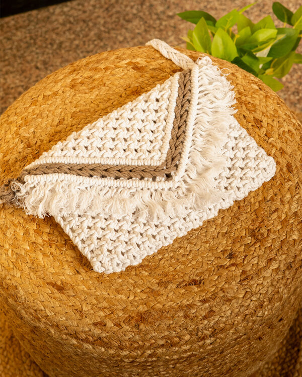 Handmade Macrame Cotton Sling bag by Kaahira - White