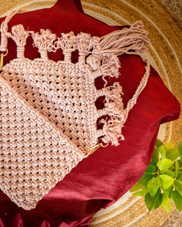 Handmade Macrame Cotton Sling Bag by Kaahira - Peach