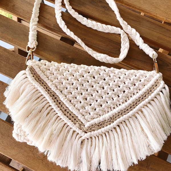 Handmade Macrame Cotton Sling bag by Kaahira - White