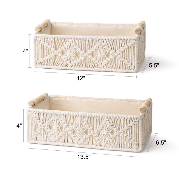 Handmade Set of 2 Macrame Storage Baskets by Kaahira - Off White