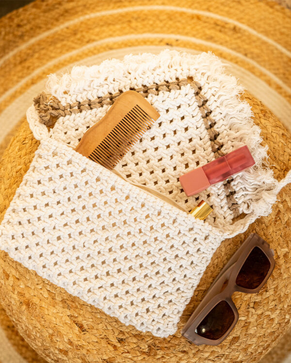 Handmade Macrame Cotton Sling bag by Kaahira - White