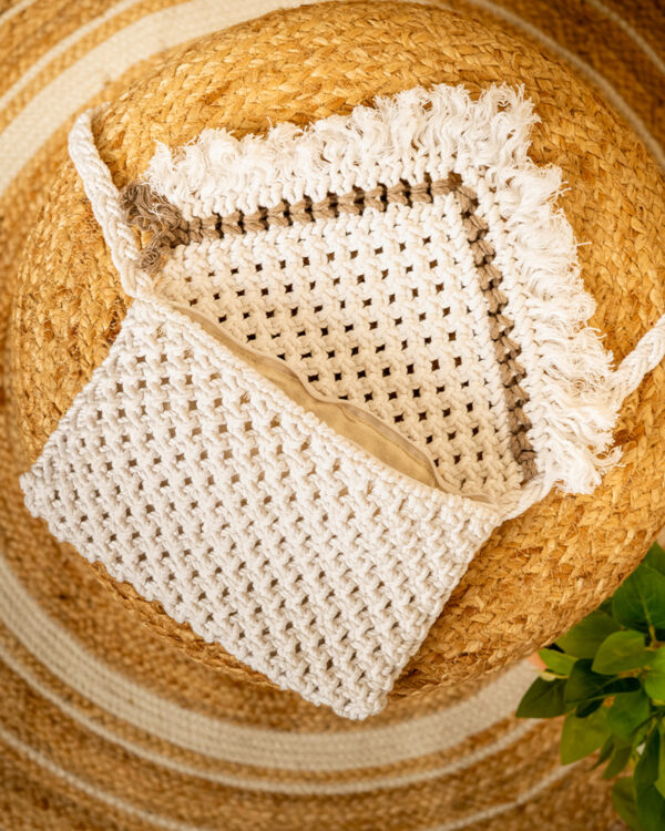 Handmade Macrame Cotton Sling bag by Kaahira - White