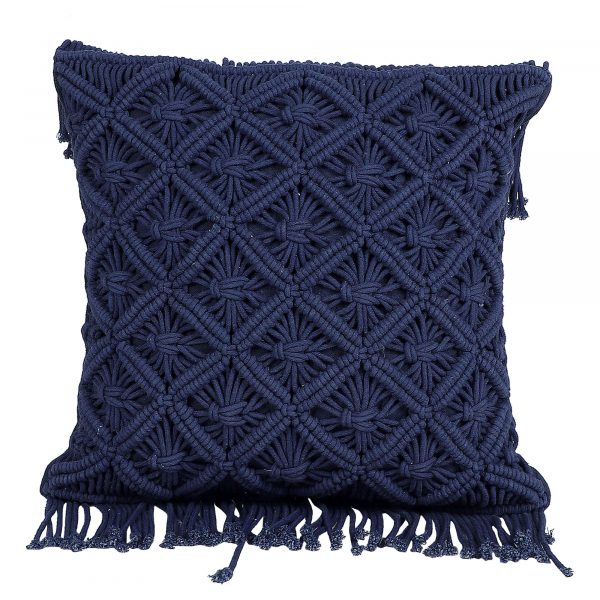 16x16 Cushion Cover Macrame Technique by Kaahira - Blue