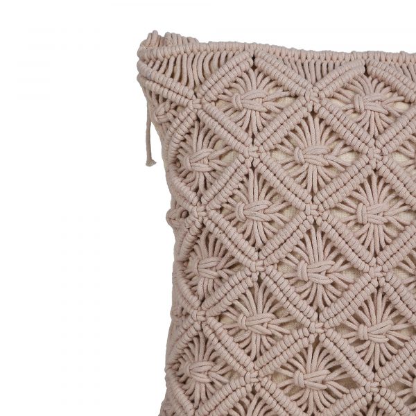 Color Cotton Macrame Cushion Cover by Kaahira - Beige