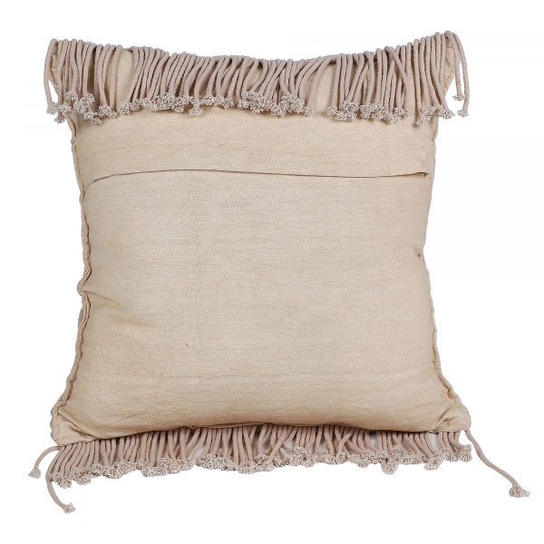 Color Cotton Macrame Cushion Cover by Kaahira - Beige