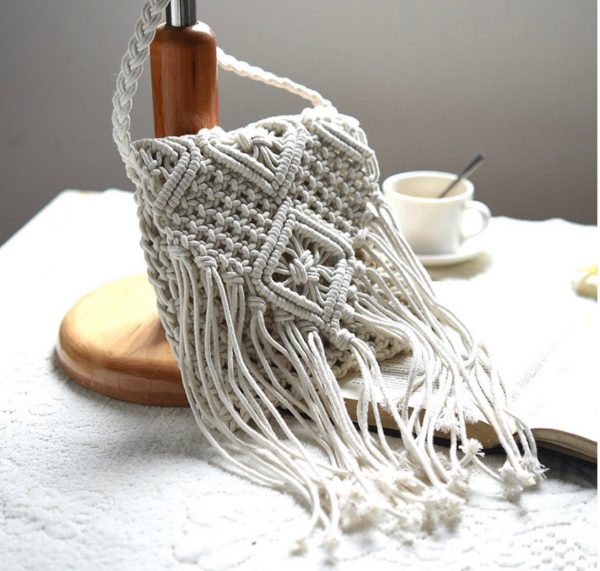 Handmade Macrame Cotton Sling bag by Kaahira - Natural Cotton