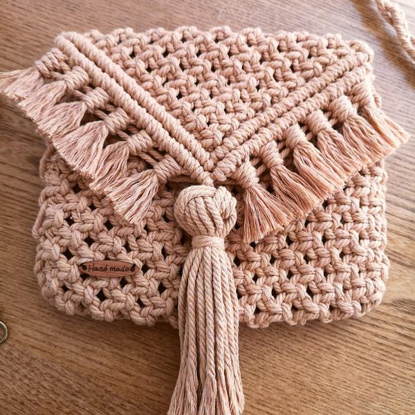 Handmade Macrame Cotton Sling Bag by Kaahira - Peach