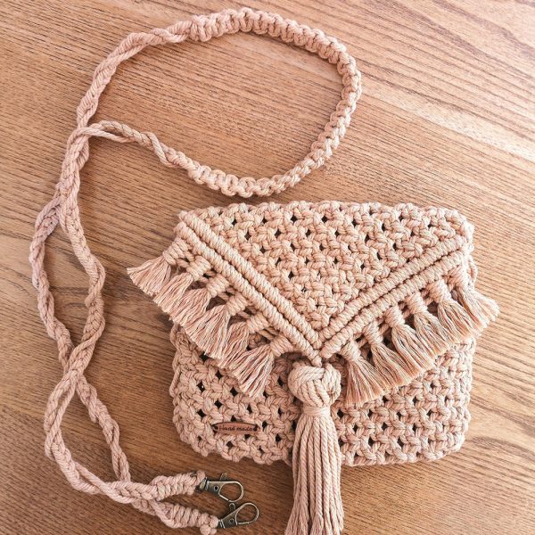 Handmade Macrame Cotton Sling Bag by Kaahira - Peach