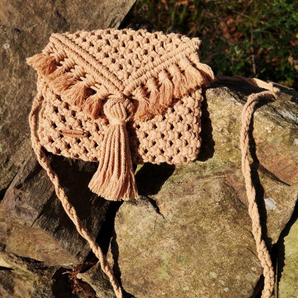 Handmade Macrame Cotton Sling Bag by Kaahira - Peach