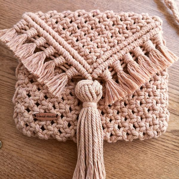 Handmade Macrame Cotton Sling Bag by Kaahira - Peach