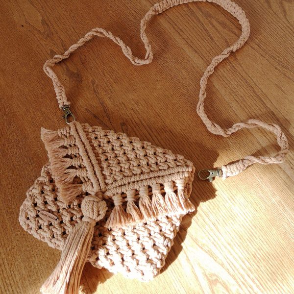 Handmade Macrame Cotton Sling Bag by Kaahira - Peach