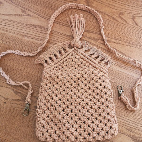 Handmade Macrame Cotton Sling Bag by Kaahira - Peach