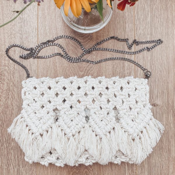 Handmade Macrame Cotton Sling bag with Chain by Kaahira - White