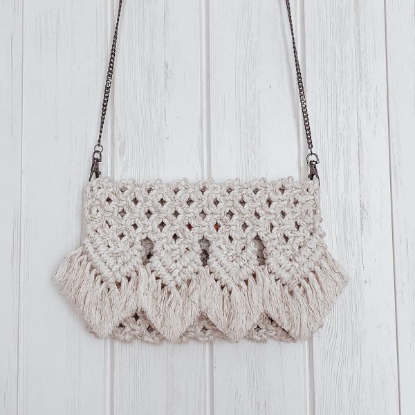 Handmade Macrame Cotton Sling bag with Chain by Kaahira - White