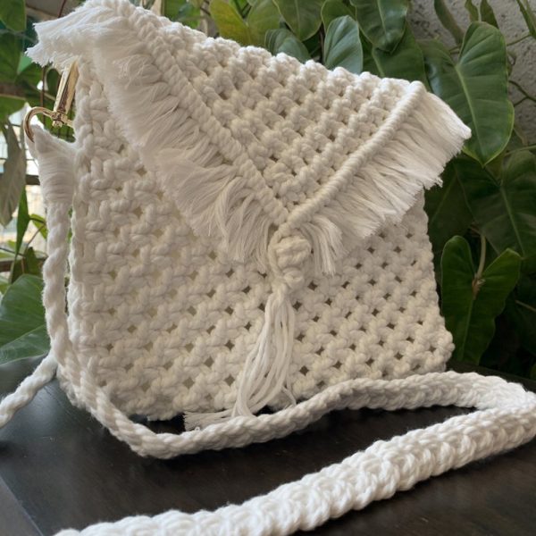 Handmade Macrame Cotton Sling bag by Kaahira - White