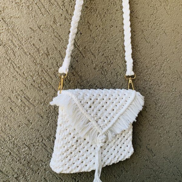 Handmade Macrame Cotton Sling bag by Kaahira - White