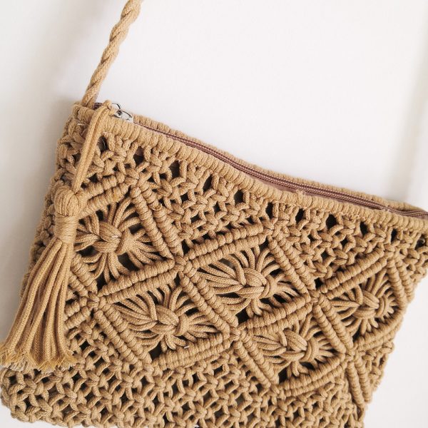 Handmade Macrame Cotton Sling bag by Kaahira - Beige