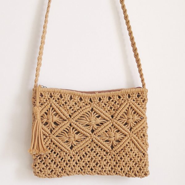 Handmade Macrame Cotton Sling bag by Kaahira - Beige