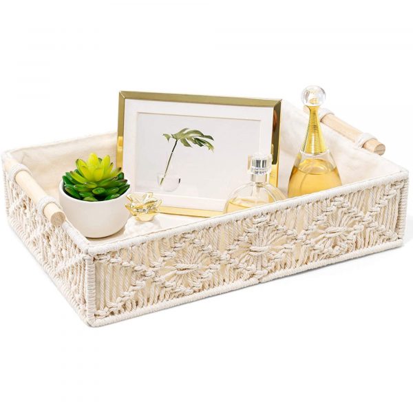 Luxurious Macrame Hamper Basket Tray with Handles