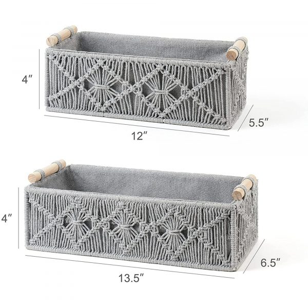 Handmade Set of 2 Macrame Storage Baskets by Kaahira - Grey