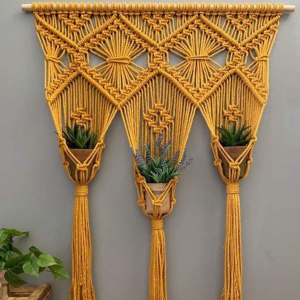 Handcrafted Macrame Plant Hanger in Yellow by Kaahira