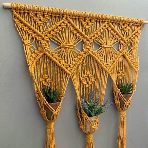 Handcrafted Macrame Plant Hanger in Yellow by Kaahira