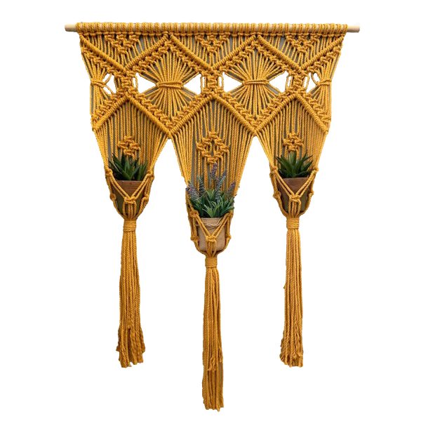 Handcrafted Macrame Plant Hanger in Yellow by Kaahira