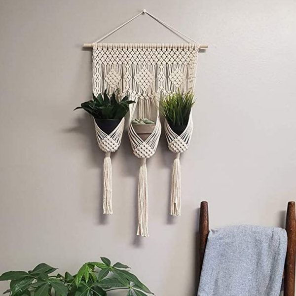 Macrame Plant Hanger for 3 Pots (Off White) 16x26 Inches