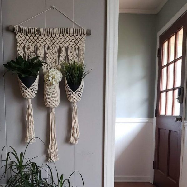 Macrame Plant Hanger for 3 Pots (Off White) 16x26 Inches