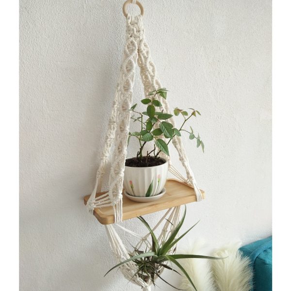 Macrame Boho Decor Wall Hanging Shelf by Kaahira (KM-WHS-N21) - 12x5 inches