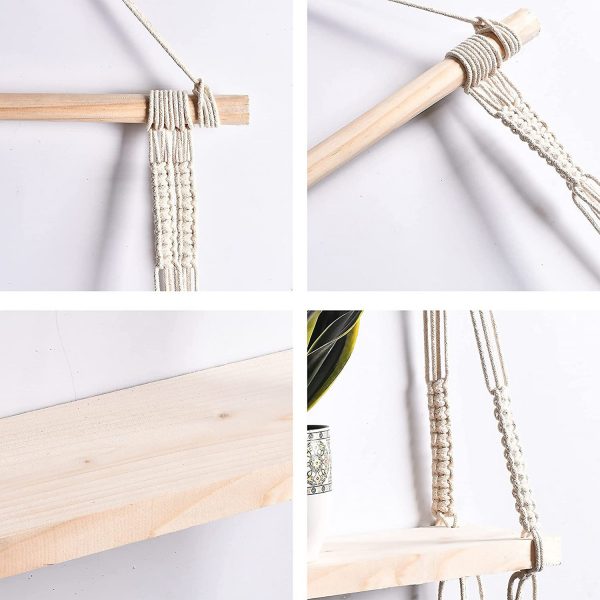 Macrame Boho Decor Wall Hanging Shelf by Kaahira (KM-WHS-N23) - 12x5 inches