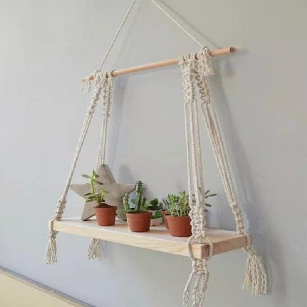 Macrame Boho Decor Wall Hanging Shelf by Kaahira (KM-WHS-N23) - 12x5 inches