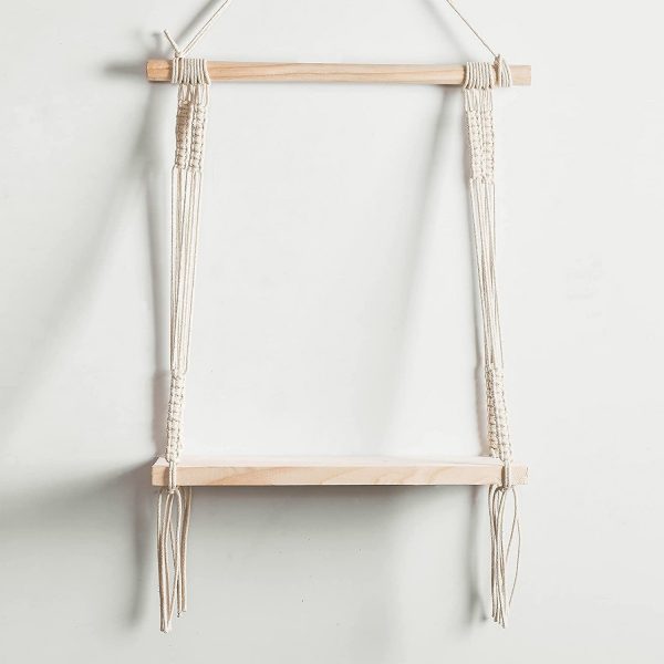 Macrame Boho Decor Wall Hanging Shelf by Kaahira (KM-WHS-N23) - 12x5 inches