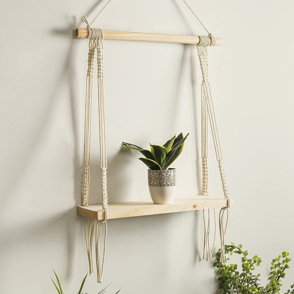 Macrame Boho Decor Wall Hanging Shelf by Kaahira (KM-WHS-N23) - 12x5 inches