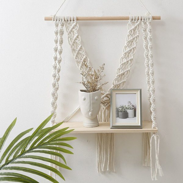 Macrame Boho Decor Wall Hanging Shelf by Kaahira (KM-WHS-N27) - 12x5 inches