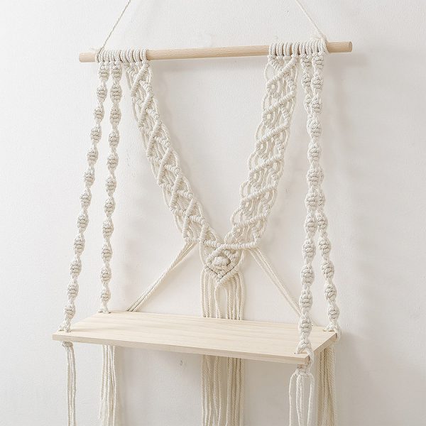 Macrame Boho Decor Wall Hanging Shelf by Kaahira (KM-WHS-N27) - 12x5 inches