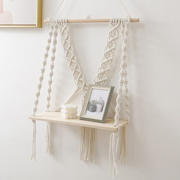 Macrame Boho Decor Wall Hanging Shelf by Kaahira (KM-WHS-N27) - 12x5 inches