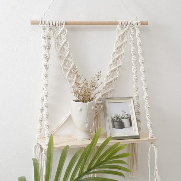 Macrame Boho Decor Wall Hanging Shelf by Kaahira (KM-WHS-N27) - 12x5 inches