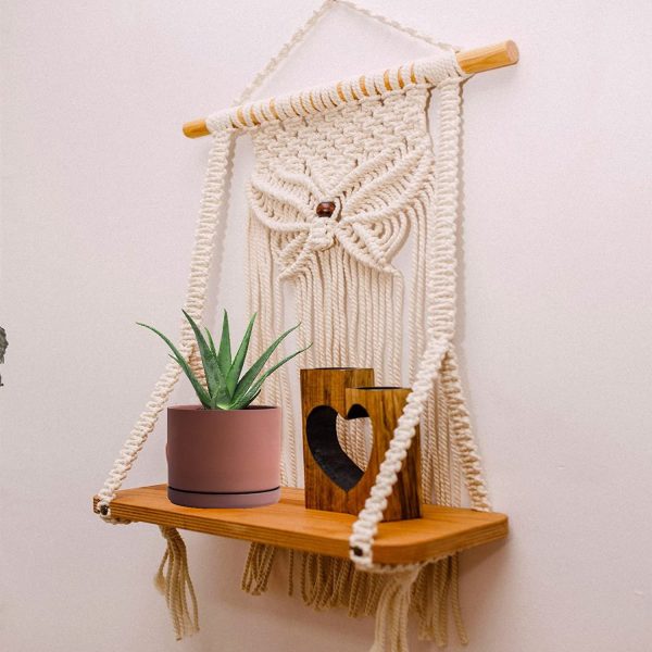 Macrame Boho Decor Wall Hanging Shelf Butterfly Pattern by Kaahira (KM-WHS-N28) - 12x5 inches