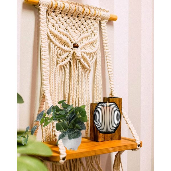 Macrame Boho Decor Wall Hanging Shelf Butterfly Pattern by Kaahira (KM-WHS-N28) - 12x5 inches