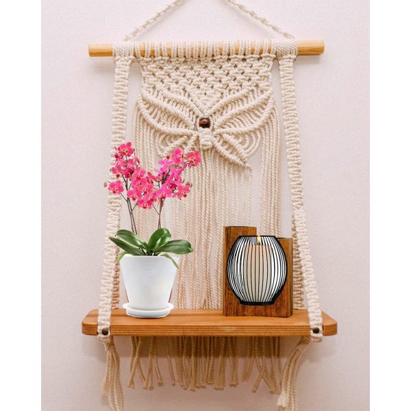 Macrame Boho Decor Wall Hanging Shelf Butterfly Pattern by Kaahira (KM-WHS-N28) - 12x5 inches