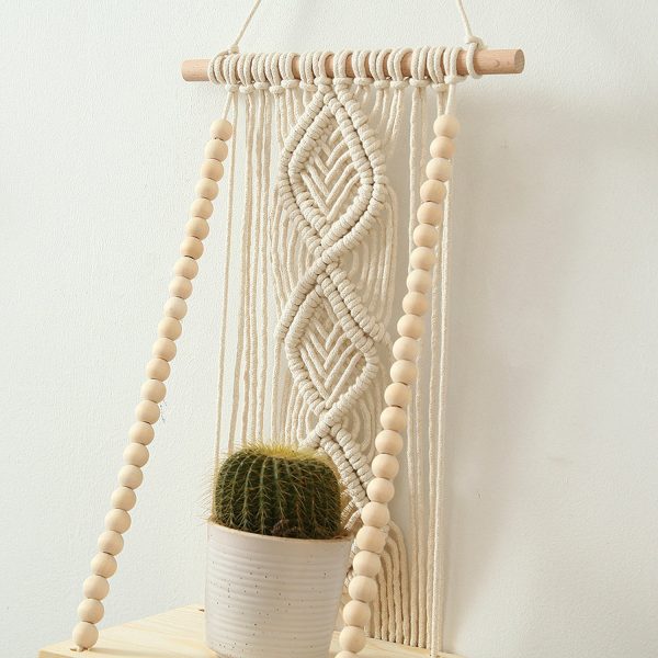 Macrame Boho Decor Wall Hanging Shelf by Kaahira (KM-WHS-N36) - 12x5 inches