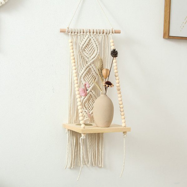 Macrame Boho Decor Wall Hanging Shelf by Kaahira (KM-WHS-N36) - 12x5 inches