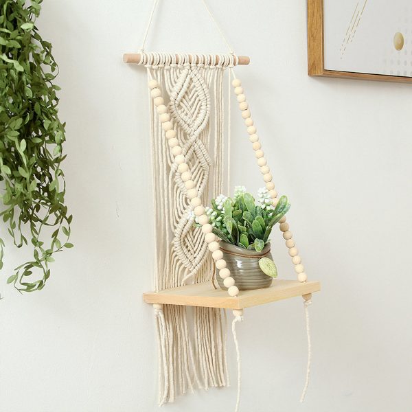 Macrame Boho Decor Wall Hanging Shelf by Kaahira (KM-WHS-N36) - 12x5 inches