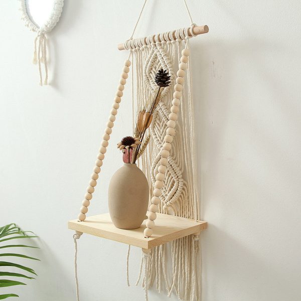 Macrame Boho Decor Wall Hanging Shelf by Kaahira (KM-WHS-N36) - 12x5 inches