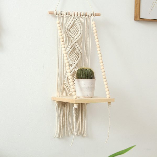 Macrame Boho Decor Wall Hanging Shelf by Kaahira (KM-WHS-N36) - 12x5 inches